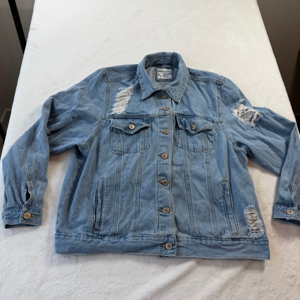Highway Jean Distressed Denim Jacket Women 1X‎ Light Blue Good Cotton